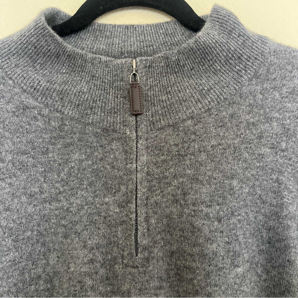 Christian Lacroix Sweater Mens XXL Gray Cashmere Half-Zip Mock Neck Pullover - Picture 2 of 8